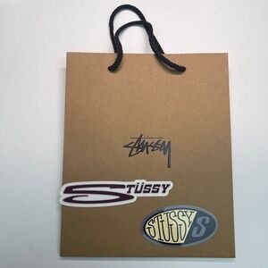 NEW stussy brown shopping bag empty tote + 2 stickers